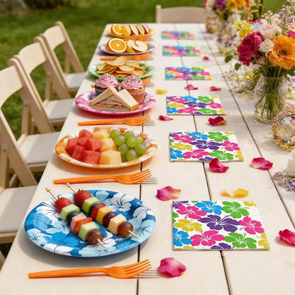 Hawaiian Luau Party Decorations, Tropical Hibiscus Tableware Set - Image 6