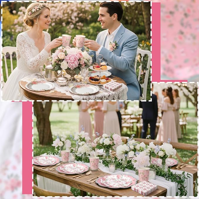 Pickmesh 252 Pcs Pink Floral Tea Party Supplies - Image 6