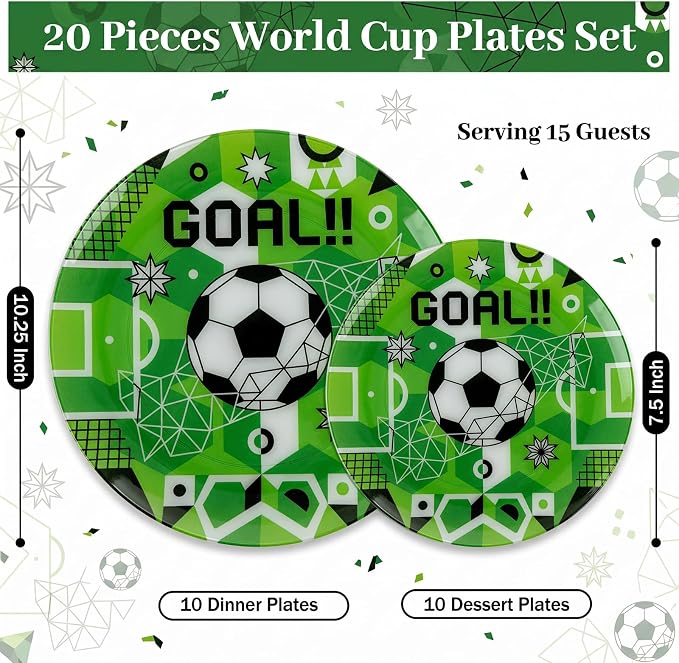 20 Green Plastic Soccer Plates, Disposable Plates - Image 2