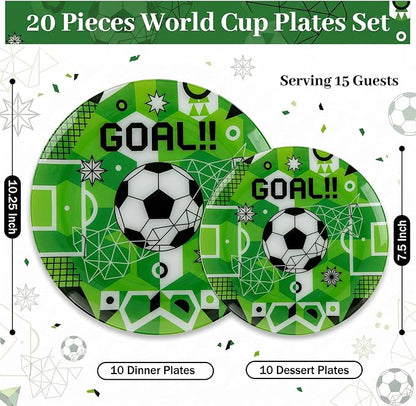 20 Green Plastic Soccer Plates, Disposable Plates - Image 2