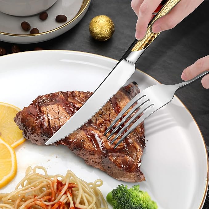 40-Piece Hammered Silver Gold Silverware Set - Image 9