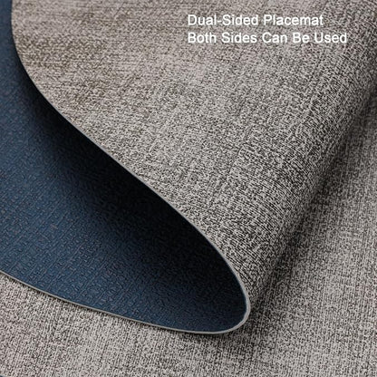 Placemats and Coasters, Washable Reversible Placemats Round Faux Leather Wipeable Place Mats Non Slip Heat Resistant Indoor Outdoor Table Mats (Set of 4, Gray Blue)