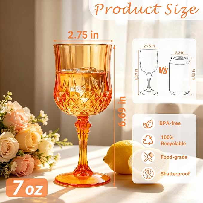 24Pack Plastic Wine Glasses, 7oz Vintage Goblets - Image 2