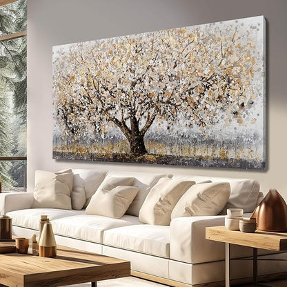 Gold Wall Decor Large Framed Canvas Art for Living Room Vintage Botanical Pictures Office Poster Prints Artwork Paintings for Home Hotel 29”x58”