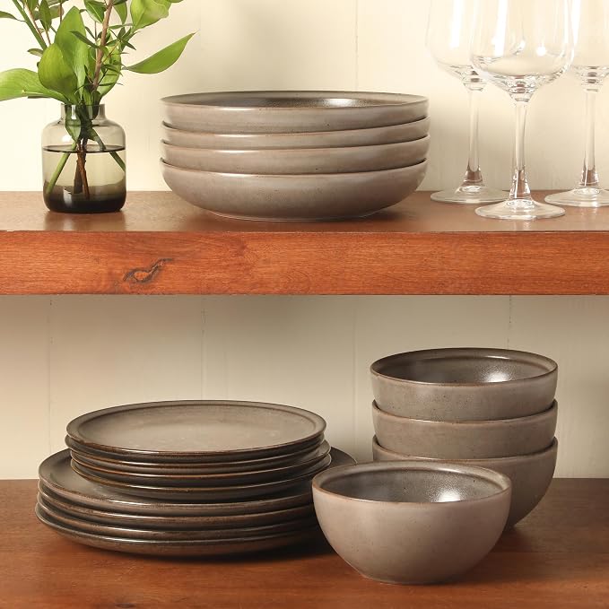 Gibson Elite Beckett Stoneware Matte Reactive Glaze 16 Piece Plates and Bowls - Image 7