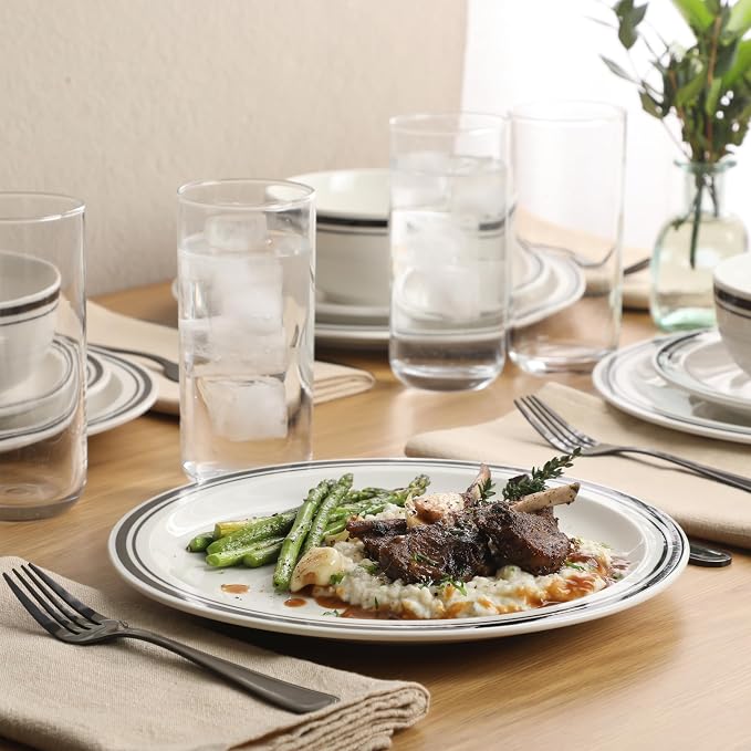 Gibson Home Hometown Diner 12-Piece Porcelain Dinnerware Set, Round Plates and - Image 3