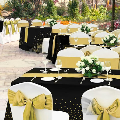 24 Pack Black and Gold Tablecloth and Table Runner Set Party Decorations - Image 8