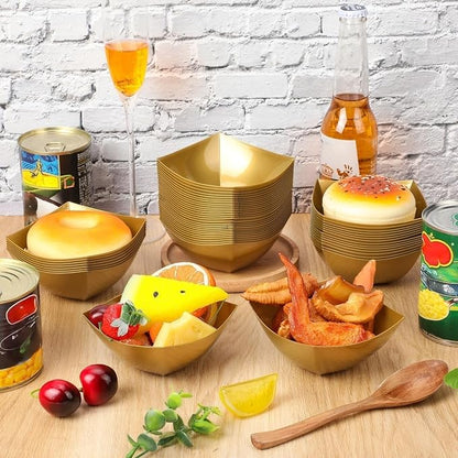 50 Pcs Disposable Serving Bowls 8 oz Gold Square Plastic Salad | Snack Dishes - Image 6