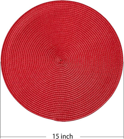 AHHFSMEI Round Braided Placemats 15 Inch Round Table Mats for Dining Tables Natural Woven Heat Resistant Place mats Set of 4 (red,4)