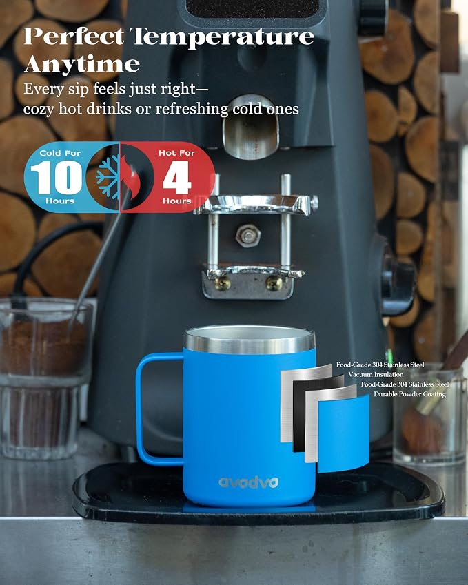12oz Insulated Coffee Mug with Lid – Includes Two Lids, Stainless Steel Coffee - Image 2