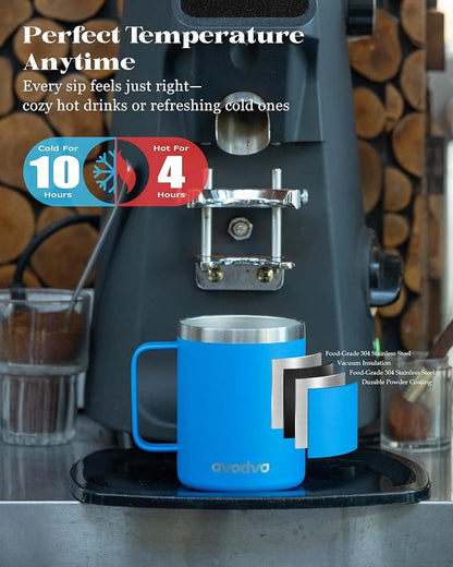 12oz Insulated Coffee Mug with Lid – Includes Two Lids, Stainless Steel Coffee - Image 2