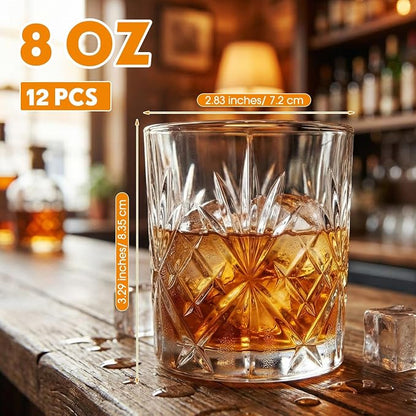 12 Pcs Old Fashioned Whiskey Glasses 8 oz Elegant Crystal Whiskey Glasses - Image 2