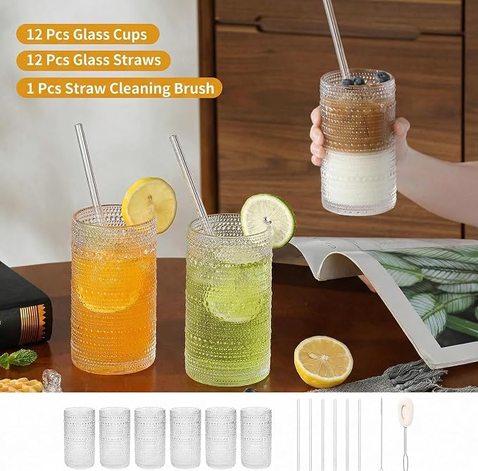 16oz Clear Hobnail Drinking Glasses - Image 4