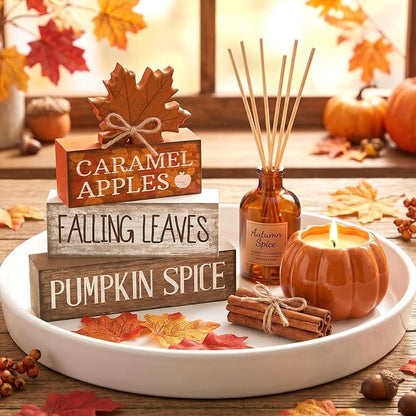 Moucuny 4 Pcs Fall Decor Wooden Maple Leaf Decoration Thanksgiving Tiered Tray - Image 6