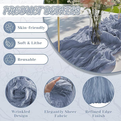 2 Pack Cheesecloth Table Runner, 120 Inch Dusty Blue Table Runner - Image 3