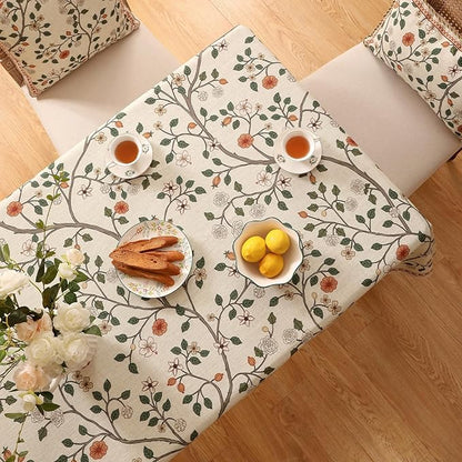 ISAENNE Designer Floral Long Rectangular Tablecloth,French Linen Light Beige Indoor Table Cloth,Fall Wrinkle Resistant Decor Tablecloths for Dining Thanksgiving Kitchen Party,63"*94"-Flora A