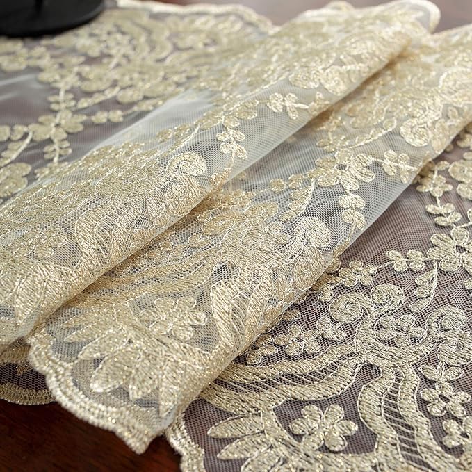 SUTAVIA Lace Table Runner 12"×48" Gold Embroidered Dresser Scarf | Classic - Image 5