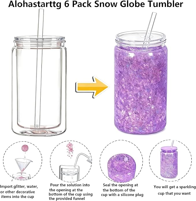 6 Pack Snow Globe Tumbler, Double Wall Plastic Reusable Cups - Image 5