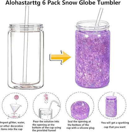6 Pack Snow Globe Tumbler, Double Wall Plastic Reusable Cups - Image 5