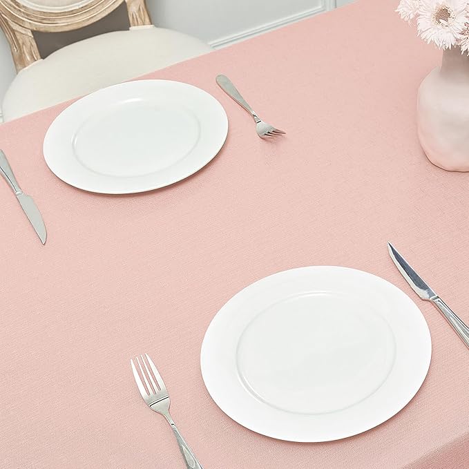 2 Pack Rectangle Tablecloth, 60x120 inch, Water Resistant Wrinkle Free Linen Textured Table Cloth Washable, Decorative Fabric Table Cover for Dining, Party and Camping, Pink