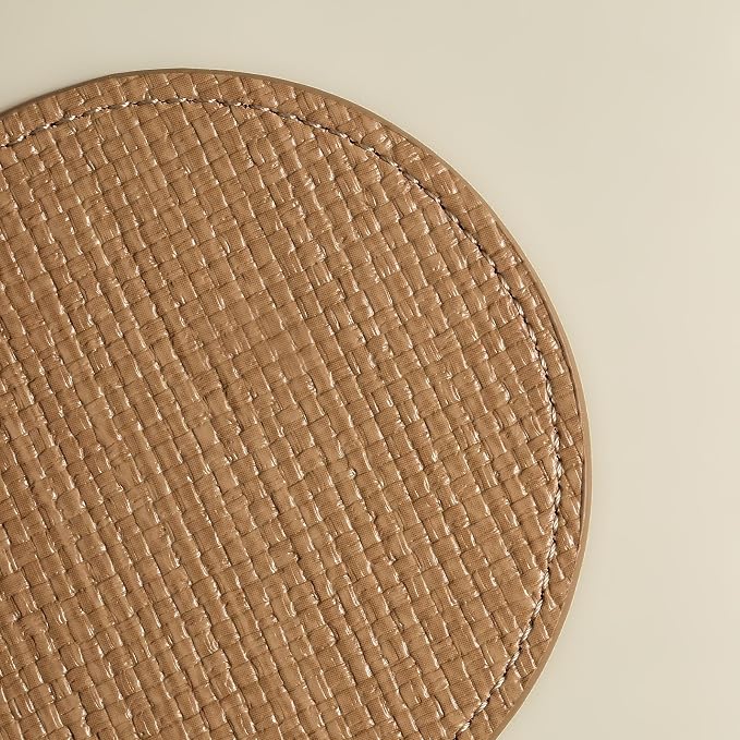 OLETHA Aesthetic Round Drink Coasters, Wheat | Raffia-embossed faux leather - Image 5