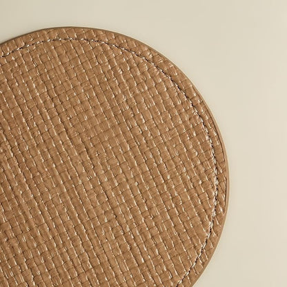 OLETHA Aesthetic Round Drink Coasters, Wheat | Raffia-embossed faux leather - Image 5