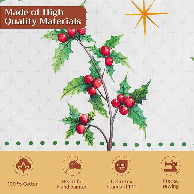 Maison d' Hermine Table Cloth Round Table 100% Cotton 69 Inches Fall Tablecloth Reusable Everyday Use for Thanksgiving Christmas Decorations Dining Farmhouse Party (Poinsettia Christmas)