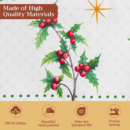Maison d' Hermine Table Cloth Round Table 100% Cotton 69 Inches Fall Tablecloth Reusable Everyday Use for Thanksgiving Christmas Decorations Dining Farmhouse Party (Poinsettia Christmas)