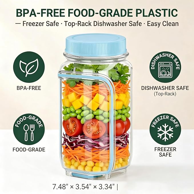 35oz Side Opening Mason Salad Jar | 1000ml Leakproof Portable Salad Container - Image 2
