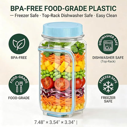 35oz Side Opening Mason Salad Jar | 1000ml Leakproof Portable Salad Container - Image 2