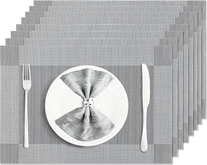 Silver Grey Vinyl Placemats Set of 8, Heat Resistant Table Placemats | 18x12 by Uolr