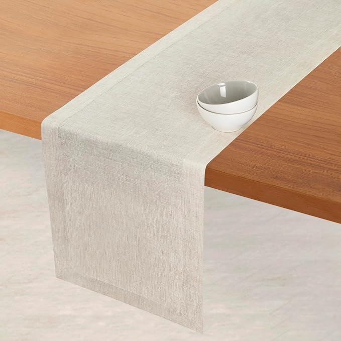 D'Moksha Homes Linen Light Natural Table Runner 132 Inches Long - 100% Pure Linen Extra Long Table Runner 14 x 132 Inch for Valentines, Spring, Easter - Machine Washable