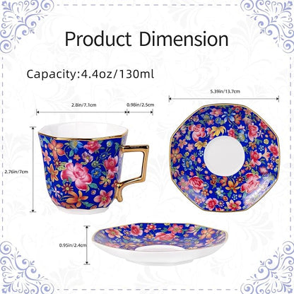 KAMMAK Tea Cup and Saucer, Ceramic Coffee Cups, 4.4 oz, Afternoon Tea and - Image 2