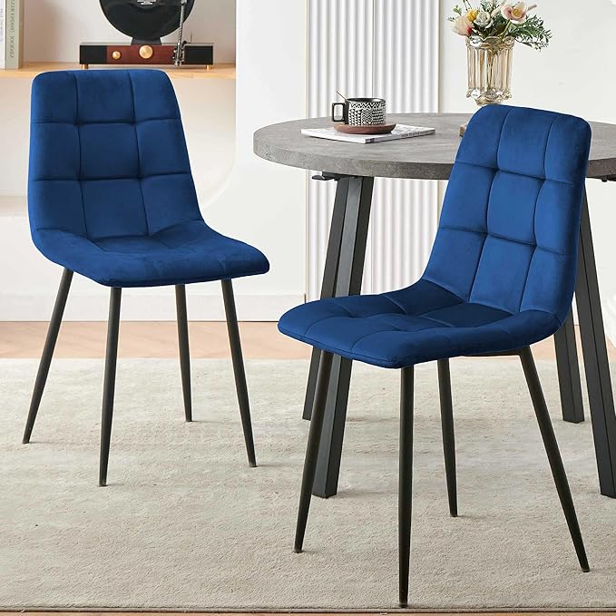 Modern 4-Person Round Dining Table Set, Space-Saving for Kitchen, Living Room, Apartment, Includes Dining Table & 4 Blue Chairs,Small Dining Room Set for 4