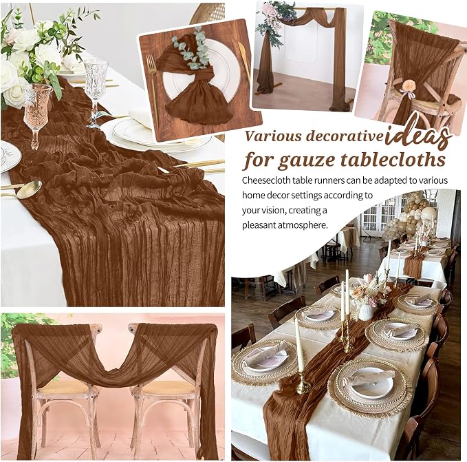 Pesonlook Cheesecloth Table Runner Brown, 10 Pack 17.7x108 inch, Long | Rustic - Image 7