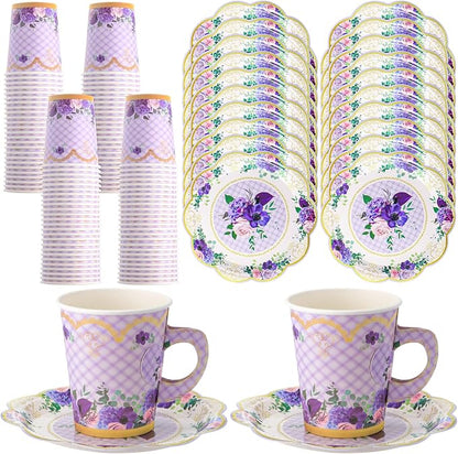 Tioncy 100 Pcs Tea Party Decorations Include 50 Pieces 9 oz Paper Tea Cups by Tioncy