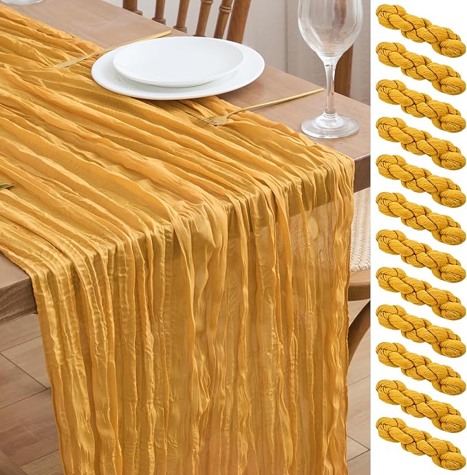 Asee'm 12pcs Gold Yellow Cheesecloth Table Runner Summer 10FT Rustic Gauze | by Aseem