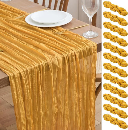 Asee'm 12pcs Gold Yellow Cheesecloth Table Runner Summer 10FT Rustic Gauze | by Aseem