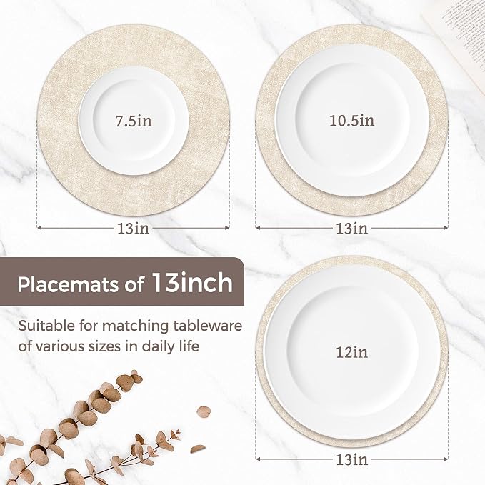 13" Round Placemats Set of 4, Reversible Faux Leather Heat Resistant Table Mats - Image 2