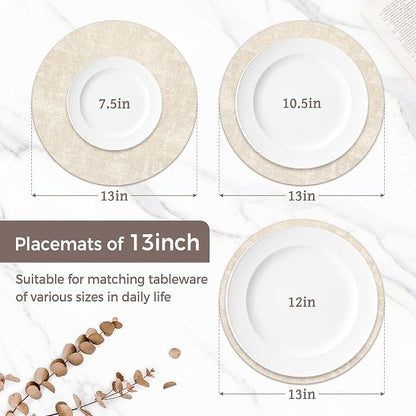 13" Round Placemats Set of 12, Reversible Faux Leather Heat Resistant Table Mats - Image 2