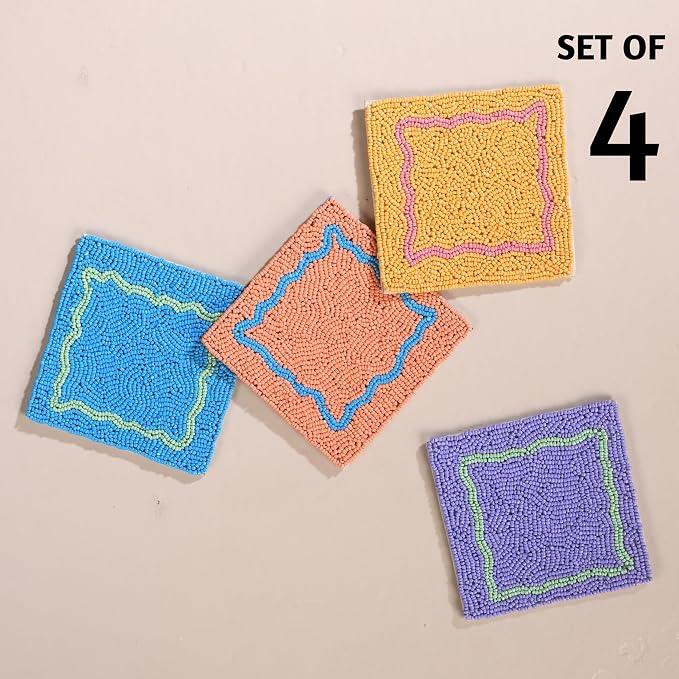Folkulture Coasters for Drinks | Set of 4 Farmhouse Coaster Set | 4" Square - Image 6