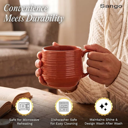 Sango 17.5 oz Stoneware Coffee Mugs Set of 4, Rustic Ceramic Mug - Image 2