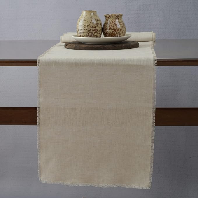 Linen Table Runner with Fringe- 14x72 Inch Natural, 100% Pure Linen Table Runner - Image 4