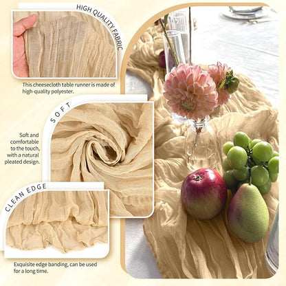 Showgeous 2 Pack Nude Cheesecloth Table Runners Boho Wedding Decor | Rustic - Image 3