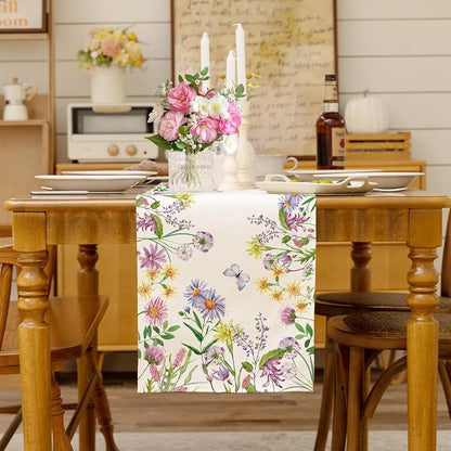 Spring Summer Wildflower Table Runner Lavender Butterfly Burlap Table Runners - Image 3