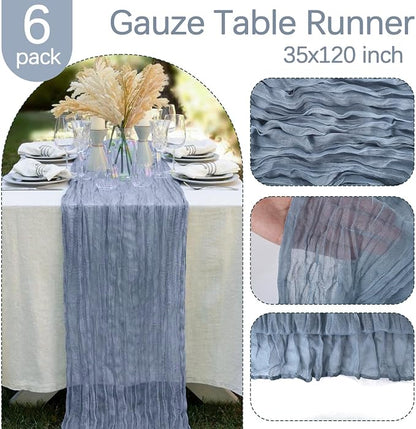 6 Pack Dusty Blue Cheesecloth Table Runner 35 x 120 Inch | Boho Gauze Fabric - Image 3