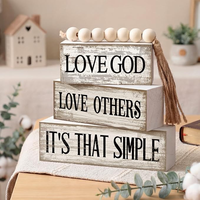 Moucuny 4 Pcs Christian Table Decor Rustic Wooden Block Sign Set - Image 4