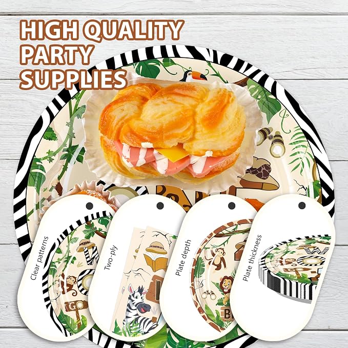 96 Pcs Wild One Birthday Animal Themed Party Supplies, Serves 24 | Jungle - Image 6