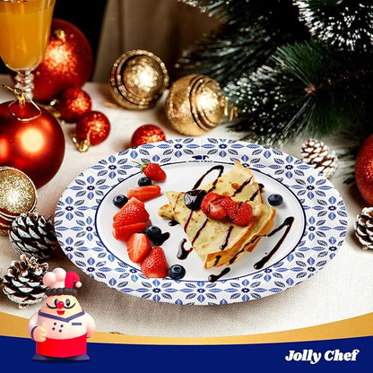 JOLLY CHEF 10 inch Disposable Paper Plates 500 Count, Soak Proof, Cut Proof, Heavy Duty Paper Plates for Thanksgiving or Everyday Use