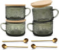 Vintage Coffee Mugs Set of 4 Green, 14 Oz Overnight Oats Containers by JVJRFQ